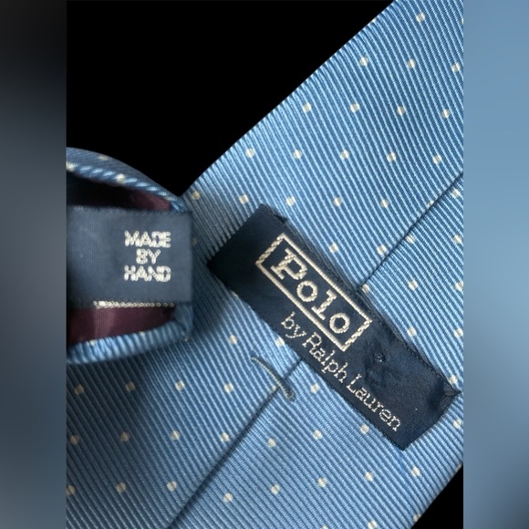 Vintage Polo Ralph Lauren Hand Made Silk Tie Blue / Silver Polka Dot - Picture 4 of 8